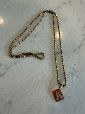 thirty-one Gold Ball Chain Necklace with 'A' Rectangular Pendant